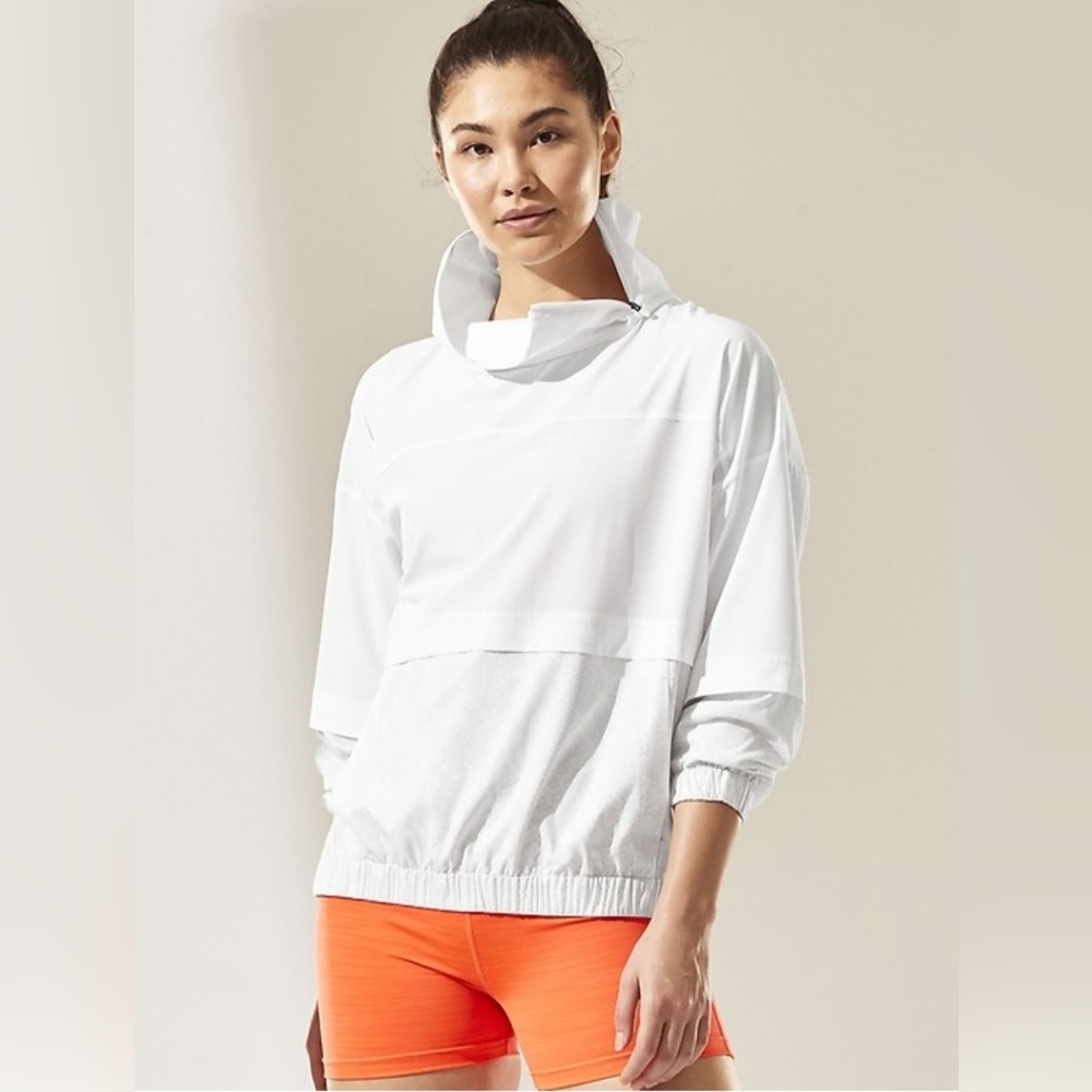 Athleta Run With It Half Zip Pullover Printed Jacket in White/Off-White